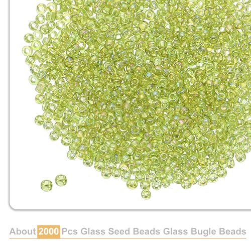 uxcell 2000 Pcs Glass Seed Beads Bulk, 1.5mm Mini Glass Bugle Beads for DIY Earrings, Necklaces, Bracelets, Jewelry Making, Light Green - color: Light Green, size: 1.5mm