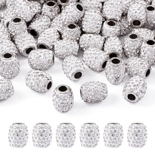 Cheriswelry 100pcs Barrel Rhinestone European Large Hole Beads Crystal Handmade Polymer Clay Loose Spacer Beads Slide Charms Fit Snake Chains with Single Cores for Bracelet Jewelry Making 15x11~12mm - color: Barrel-Rhinestone