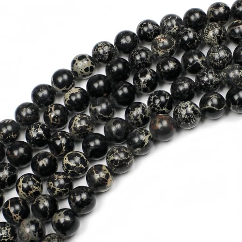 MJDCB 10mm Black Imperial Jasper Gemstone Beads Round Loose Stone Bead for Jewelry Making Bracelets Necklaces - color: Black Imperial Jasper, size: 10mm