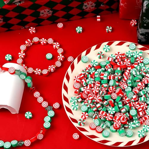 300pcs Christmas Candy Polymer Clay Beads Heishi Spacer Beads for Jewelry Making DIY Bracelet Necklace Accessories DIY Party Supplies (Red White Green) - color: Rainbow Color
