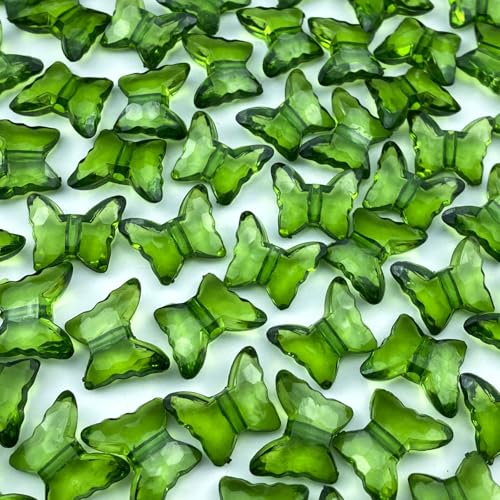 200pcs 12x15mm Acrylic Butterfly Beads Assorted Clear Spacer Beads Loose Butterfly Shaped Beads with Hole for Earring Necklace Bracelet Lanyard Jewelry DIY Craft Making(Grass Green) - color: Grass Green, size: 12x15mm