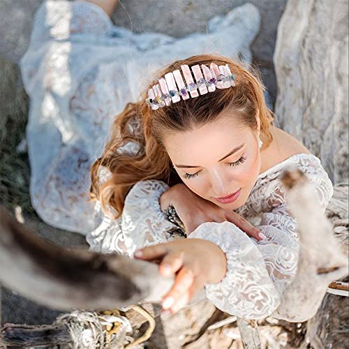JIC Gem Clear Quartz Crystal Crown Raw Quartz Headband Handmade Tiara Natural Stone Headpiece Women Girls for Wedding Parties - color: Clear Quartz