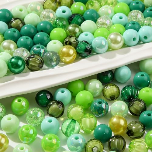 12mm Acrylic Beads 300pcs Green Focal Spacer Bead Chunk Bubblegum Beads for DIY Crafting Necklace Bracelet Jewelry Making Keychain (Green) - color: green