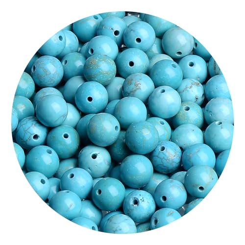 100pcs Natural Stone Beads 8mm Blue Turquoise Round Genuine Real Stone Beading Loose Gemstone Hole Size 1mm DIY Charm Smooth Beads for Bracelets Necklaces Earrings Jewelry Making Crafts - color: Blue Turquoise