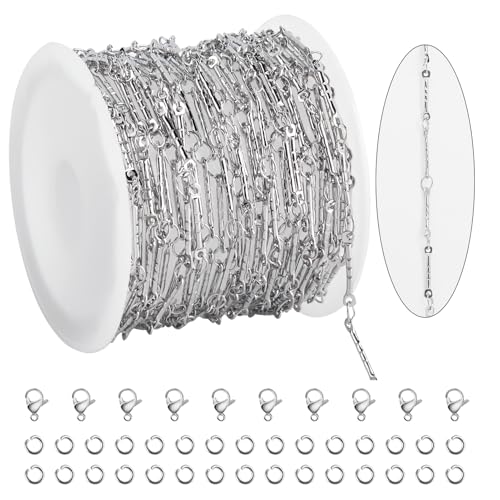 KYUNHOO 16.4FT/5M Silver Chain for Jewelry Making Texture Bar Link Chain Stainless Steel Jewelry Chains 12MM Long Stick Chains with Clasps for Crafting - color: Stick Silver