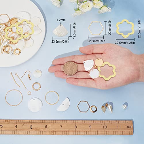 SUNNYCLUE 1 Box DIY 10 Pairs Flat Round Charms Freshwater Shell Charms Pendants Earrings Making Kit Teardrop Beads for Jewelry Making Brass Linking Rings Starters Adult Women Golden Instruction - color: Diy 10 Pairs Flat Round Charms Earrings