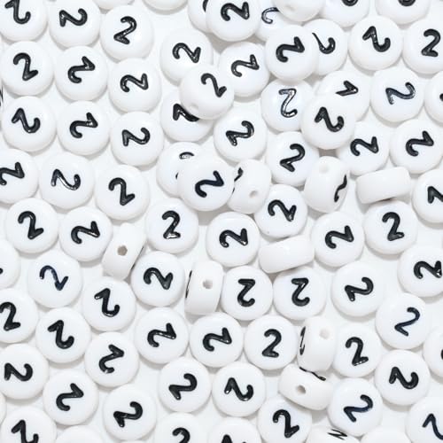Looconi 500pcs Number Beads 2 Plastic Beads for Jewelry Making - color: Number2, size: 7x4mm