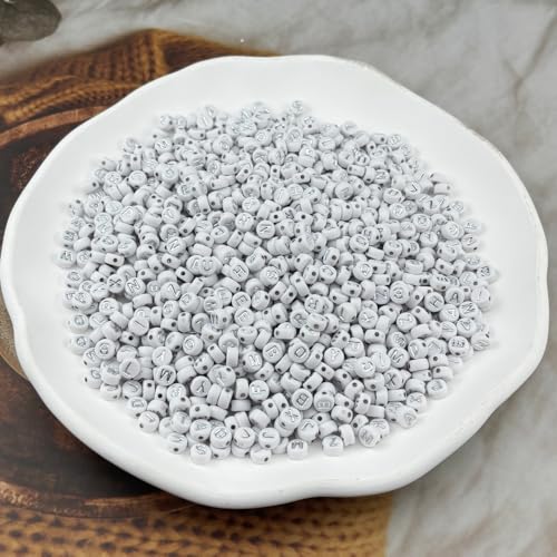 1000pcs Round Letter Beads 4x7mm Acrylic Alphabet Beads Spacer Beads for Jewelry Making Bracelets Necklace Earring Key Chains DIY Craft(T-Silver Letter White Bead) - color: T-Silver Letter White Bead