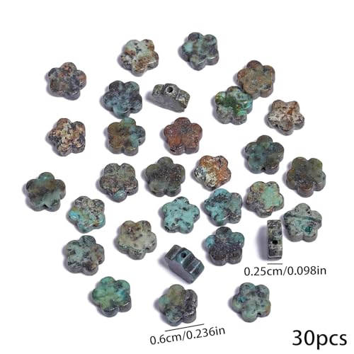 Songxi 60pcs 6mm African Turquoise Plum Blossom Natural Stone Beads for Jewelry Making, Smooth Loose Flower Shape Gemstone Beads for Bracelets Necklace Earrings Making Supplies ﻿ - color: African Turquoise