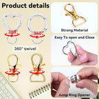 Prdingfy 579PCS Keychain Making Kit, Key Chain Supplies Including Keychain Clip, Key Rings, Lobster Claw Clasps, Jump Rings, Extender Chain,Pliers for Key Chain Making and Jewelry Making(Gold&Silver) - color: Gold-Sliver