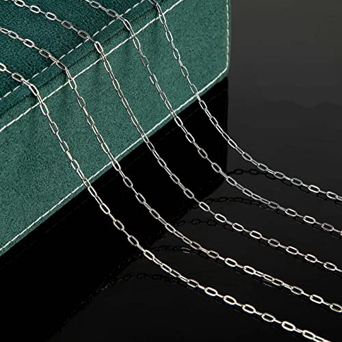 KYUNHOO 32.8 Feet 304 Stainless Steel Chain Bulk Silver Paperclip Chains for Jewelry Making Soldered Flat Oval Chains Link on Spool Paper Clip Chain Roll with Lobster Clasps and Jump Rings - color: Paperclip Silver