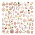 40pcs(20PAIRS) Assorted Gold Tone Enamel Animals Fruit Moon Star Dainty Dangle Flowers Pendants Charms for Jewelry Making Necklace Bracelet, Pink Theme