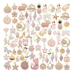40pcs(20PAIRS) Assorted Gold Tone Enamel Animals Fruit Moon Star Dainty Dangle Flowers Pendants Charms for Jewelry Making Necklace Bracelet, Pink Theme