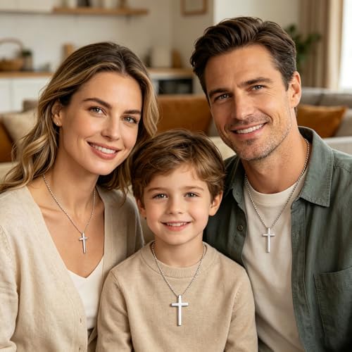 Tuefuzy Cross Necklace for Men, Silver Cross Stainless Steel Pendant Necklace, Mens Cross Chain - size: 28in