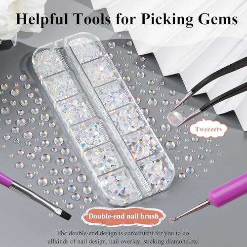 1600Pcs Half Round Resin Bubble Beads,2-6mm AB Colorful Flatback Pearls Beads,Mini Iridescent Crystals No Hole with Pickup Tools for Nail Charms Handmade Phone Case(16-K1-AB-bubble-beads) - color: 16-K1-AB-bubble-beads