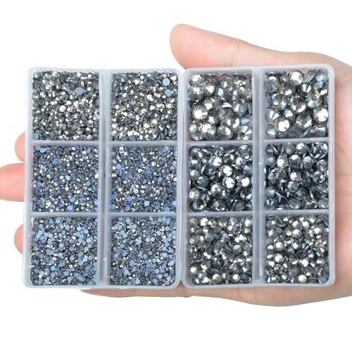 10000Pcs 2-Boxes Mixed Size Hot Fix Round Crystals Gems Glass Stones Hotfix Flat Back Rhinestones with Tweezers and Picking Pencil (Black Diamond) - color: Black Diamond, size: 2-Box (10000pcs)