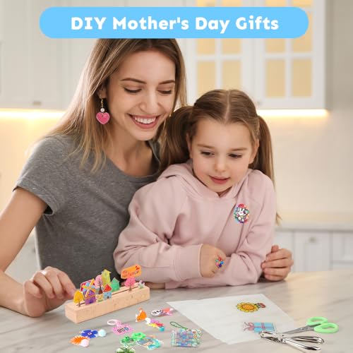 Auihiay 145 Pieces Shrink Plastic Sheet Kit Include 20 PCS Shrinky Paper with 125 PCS Keychains Accessories for Kids Creative Craft, Easter Mother Day Ornament - size: 145PCS