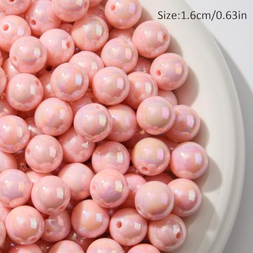 16mm Acrylic Bead 100pcs AB Beige Focal Bead Chunk Bubblegum Beads for DIY Crafting Necklace Bracelet Jewelry Making Keychain (Beige) - color: beige