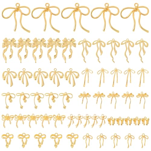 60 Pcs Mini Gold Bow Charms for Jewelry Making, Cute Alloy Bowknot Pendants Metal Bow Link Charms Earring Connectors for Bracelets Necklaces Earrings Keychains DIY Crafts