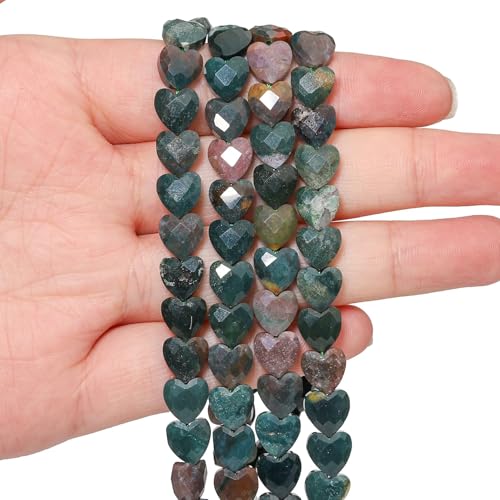 22pcs Faceted Heart Stone Beads Natural Indian Agate Bead 8mm Crystals and Healing Stones for Jewelry Making Supplies, Friendship Bracelet Kit, Love Gifts - color: Indian Agate