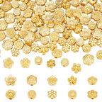 PH PandaHall 100Pcs 10 Styles Metal Flower Beads Golden Spacer Beads Floral Loose Charm Bead Blossom Flower Flat Round Loose Bead Spacers for Bracelet Jewelry Making, 5.5~8mm