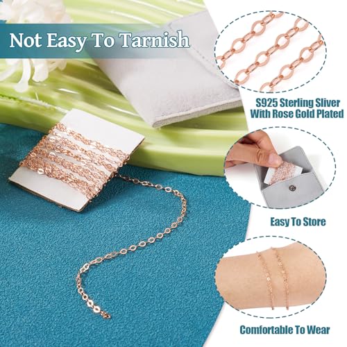 Elecrelive 925 Sterling Silver Cable Chain 3.28 Feet Rose Gold Unwelded Necklace Chains with Velvet Storage Bag for Men Women Jewelry Bracelet DIY Making - color: Rose Gold, 1.75mm