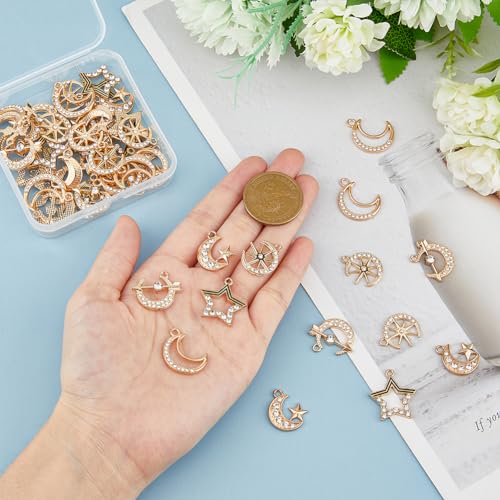 Brass 18k Gold Plated Charms Brass Pave Cubic Zirconia Charms Real 18k Gold Plated Charm Assorted Crystal Sun Star Moon Charm for Bracelet Earring Jewelry Making - size: 19.5mm