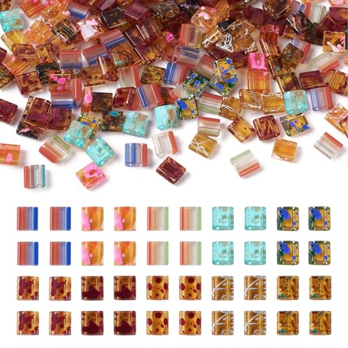 PH PandaHall 200Pcs Mixed Color 10 Style 5x4.55.5x25.5mm Glass Square, Rectangular Beads for Bracelet, Necklace, Earrings, Multilayered Jewelry Making - color: Mixed Color-10 Style