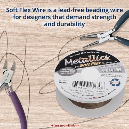 Soft Flex 49 Strand Beading Wire - Medium 0.19 Diameter - 10 Feet Nylon Design Wire - style: Antique Brass