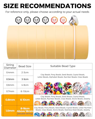 2 Rolls FIVEIZERO Elastic Bracelets String Cord, 0.8/1mm Round Crystal Elastic String for Bracelets Necklace Beading & Jewelry Making, White Transparent Stretch Bead Cord Thread - size: 0.8+1mm Round Crystal Clear (2 Pack)