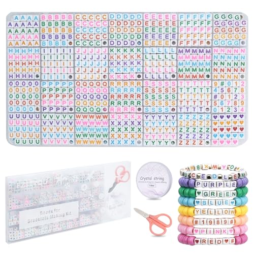 FZIIVQU 1120Pcs Acrylic Square Letter Bead, 6x6mm Letter Bead A-Z with Color Number Bead Color Love Cube Bead Jewelry Making, DIY Necklace, Key Chain, Friendship Bracelet