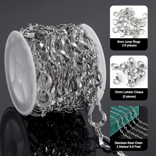 2 Yard Stainless Steel Jewelry Making Chains Bulk Hollow Drop Link Chain for Necklace DIY Jewelry Supplies - color: Silver Drop