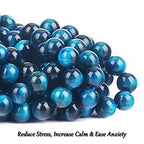70PCS Natural 8MM Healing Gemstone, Blue Tiger’s Eye Energy Stone Round Loose Beads, Semi-Precious Crystal Beads with Free Elastic String for Jewelry Making DIY - color: Blue Tiger’s Eye, size: 8MM