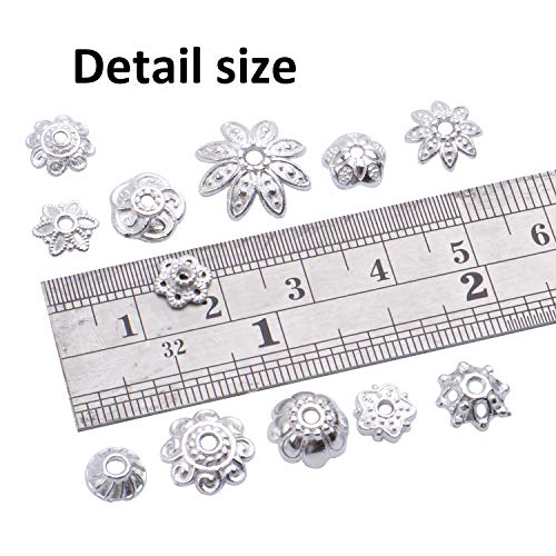 BronaGrand 100 Gram(About 180-350pcs) Bead Caps Metal Spacers Jewelry Findings Accessories for Bracelet Necklace Jewelry Making,Silver - color: Silver