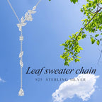 Long Necklace Sterling Silver Larait Bar Y Lariat Long Chain Drop Adjustable Necklace Gift for Her, 30" - style: Long Leaf Necklace