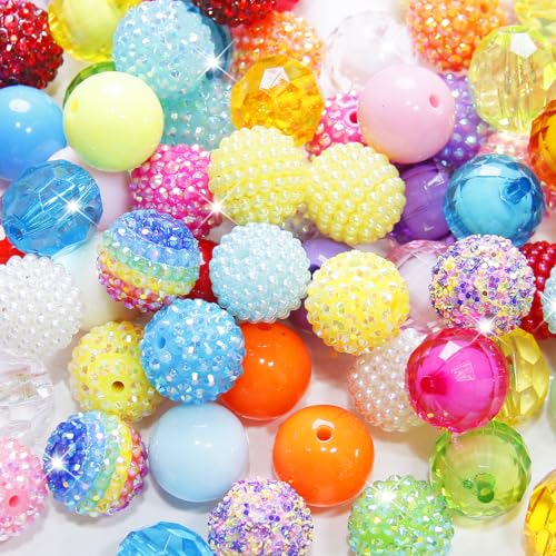 100 Pcs 20mm Beads Macaron Color for Pens Rhinestone Bubblegum Mixed Acrylic Round Chunky Bead Sparkly Craft Large Balls Bead for Pen Beadable Keychain Bracelet DIY Jewelry Making Supplies - color: Macaron Color