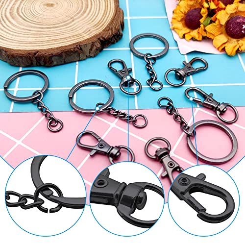 150Pcs Swivel Snap Hook Set,Gun Black Swivel Clasps Lanyard Snap Keychain Hooks Lobster Clasp Split Key Rings with Chain and Jump Rings Bulk for Keychain Lanyard,Charm,Jewelry,DIY Crafts Supplies - color: Gun Black