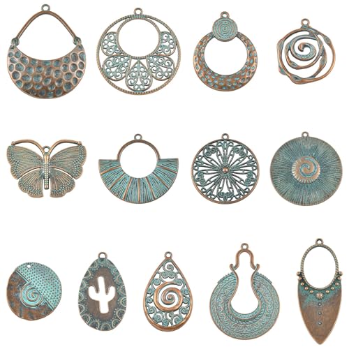 13-200Pcs Assorted Shapes Pendants Charms 14 Styles Antique Silver Bronze Tibetan Alloy Charms Vintage Pendants for Jewelry Bracelets Neckalces Earrings Keychains Making and Crafting - color: Mixed Vintage- 13 pcs