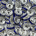 100pcs 8mm Rondelle Spacer Beads Silver Plated Crystal Rhinestone Spacer Loose Beads for Jewelry Making DIY Bracelets Necklace Earring Craft(Dark Blue) - color: Dark Blue, size: 8mm