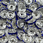 80pcs 10mm Rondelle Spacer Beads Silver Plated Crystal Rhinestone Spacer Loose Beads for Jewelry Making DIY Bracelets Necklace Earring Craft(Dark Blue) - color: Dark Blue, size: 10mm