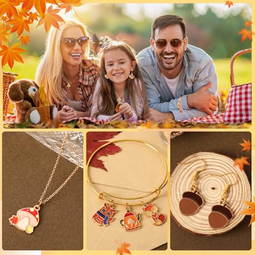 SANNIX 110Pcs/55 Pairs Fall Charms, Thanksgiving Charms for Jewelry Making Bulk, Autumn Thanksgiving Pumpkin Maple Leaf Turkey Enamel Charm Pendants for DIY Bracelet Necklaces Earrings Craft - style: Fall Charms