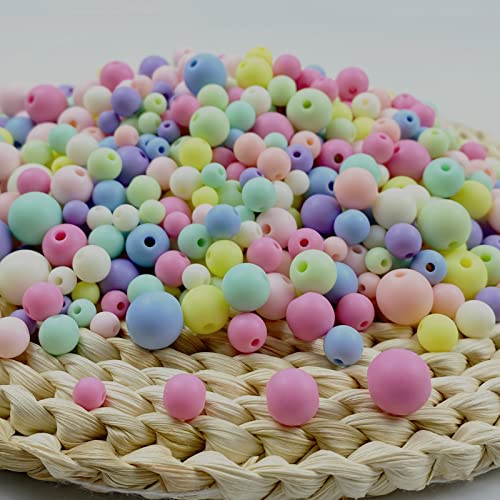 Jmassyang 1080pcs Candy Color Acrylic Round Frosted Beads Assorted Candy Color Mix Plastic Pastel Matte Loose Spacer Mixed for Jewelry Making Bracelets Necklaces DIY Crafts (6/8/10/12mm) - size: 6mm/8mm/10mm/12mm-1080pcs