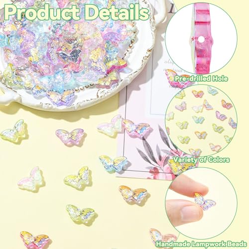 Stiesy Electroplated Butterfly Beads 80Pcs, Handmade Lampwork Glass Spacer Loose Beads Bulk for Women's DIY Fashion Jewelry and Craft Creations - color: Butterfly-8 Colors-80pcs