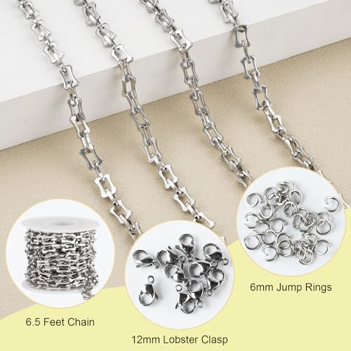 SMYHTGLIF 2 Meters Silver Bone Chain Bulk for Jewelry Making Stainless Steel Unsoldered Jewelry Making Chains Roll - color: Bone Silver