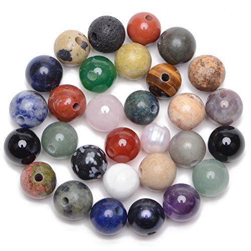 AD Beads Natural Gemstone Mixed Colour 10mm Round Loose Beads Big Hole 2mm Sized 30pcs - color: Mixed colour