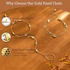CHESKY 14K Gold Plated Hand Chain Bracelets for Women Set - Dainty Finger Ring Bracelet Stack Adjustable Hand Chains Durable Beaded Bracelets Trendy Simple Body Jewelry Gift for Women - style: 3CZ bracelet-gd
