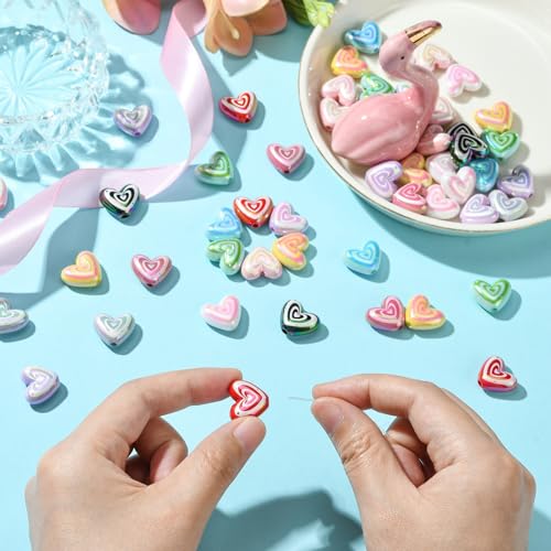 LiQunSweet 50 Pcs Colorful Acrylic Beads Rainbow Plated 17mm Acrylic Heart Beads Loose Beads Spacer for DIY Necklace Bracelet Jewelry Craft Making - color: Acrylic Rainbow Plated Heart Beads_50 Pcs