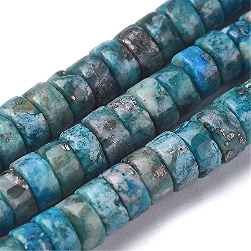 Craftdady 354pcs Heishi Coin Natural African Pyrite Gemstone Beads Flat Round Disc Energy Healing Crystal Stone Loose Beads 4mm for Jewelry Bracelet Necklace Earring, Dark Cyan - color: African Pyrite, Dark Cyan, size: 4mm