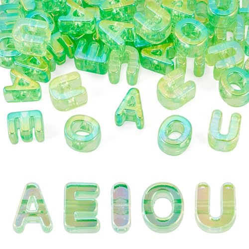 FASHEWELRY 50Pcs Big Crystal Letter Beads 20mm Colorful Acrylic Vowel Beads 3D Transparent Slider Alphabet Bead for DIY Keychains Bracelet Paracord Jewelry Making (Light Green) - color: Light Green