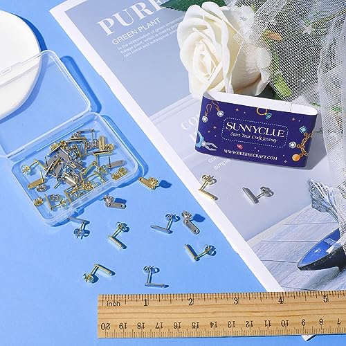 SUNNYCLUE 1 Box 40Pcs 24K Gold Plated Earring Findings Earring Stud with Hole Stainless Steel Ear Posts Retangle Ear Post and Backs for Jewelry Making Accessories DIY Crafts - color: 20pairs 24k Gold Plated & Stainless Steel Earring Findings